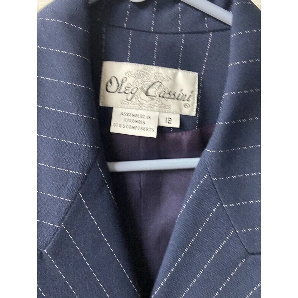 Oleg Cassini Womens Size 12 Striped Double Breasted Striped Blue Pant Suit nwt - Picture 8 of 11
